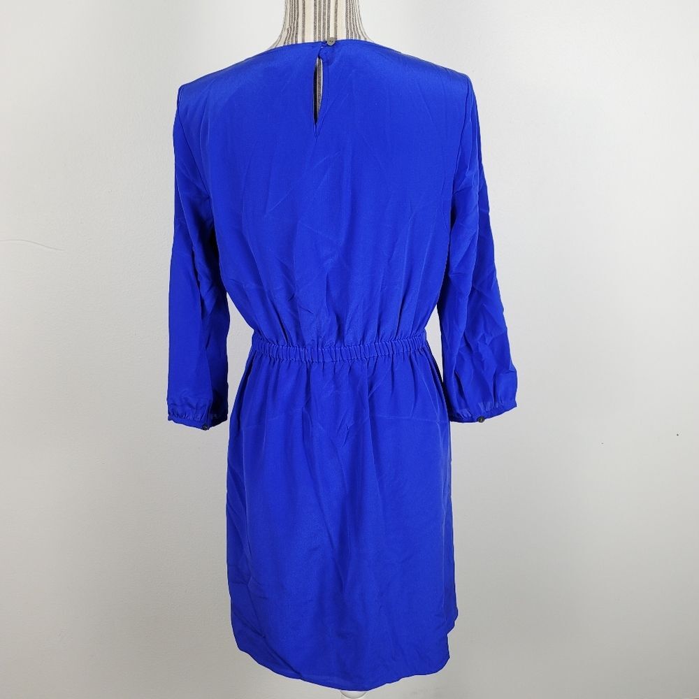 Madewell Broadway & Broome Blue 100% Silk Dress Cinched Waist Sz 6 Career Wear - Picture 3 of 6